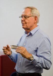 Gerry demonstrating the chromatic harmonica